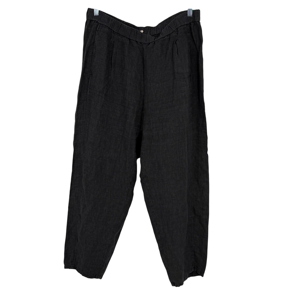 Eileen Fisher Womens Large Black Linen Elastic Waist Tapered Leg Pants‎